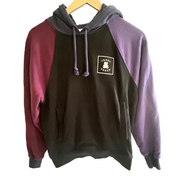 Teddy Fresh Colorblock Hoodie Purple Blue Drawstring Cotton Size XS - Picture 1 of 6